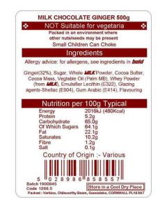MILK CHOCOLATE GINGER 500G