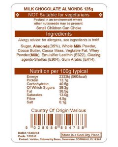 MILK CHOCOLATE ALMONDS 125G