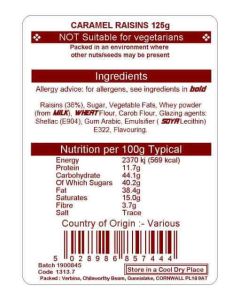 CARAMEL RAISINS 125G