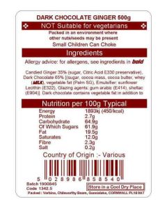 DARK CHOCOLATE GINGER 500G