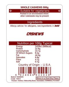 CASHEWS WHOLE 500G