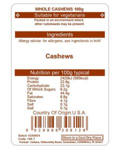 CASHEWS WHOLE 100G