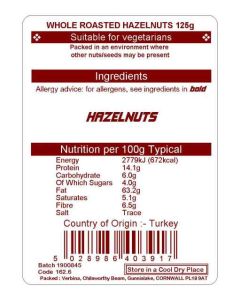 HAZELNUTS ROASTED 125G