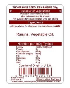 RAISINS 3KG  (THOMPSONS)