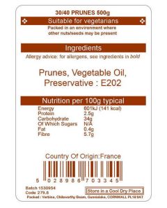 PRUNES 30/40 SORBATED WITH STONES 500G