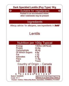 LENTILS DARK SPECKLED (PUY TYPE) KG