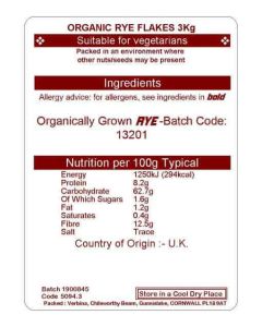 RYE FLAKES ORG 3KG