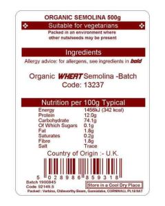 SEMOLINA ORGANIC 500GM