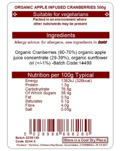 CRANBERRIES APPLE JUICE INFUSED ORG  500G