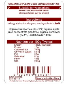 CRANBERRIES APPLE JUICE INFUSED ORG  125G