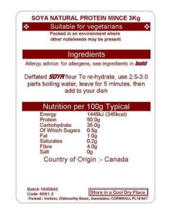 SOYA PROTEIN NATURAL MINCE 3KG