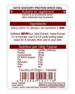 SOYA PROTEIN SAVOURY MINCE  500G