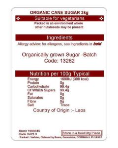 CANE SUGAR ORG 3KG