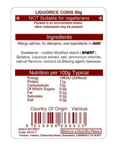 LIQUORICE COINS SUGAR FREE 80G