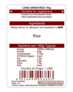 RICE LONG GRAIN WHITE  1KG PATNA