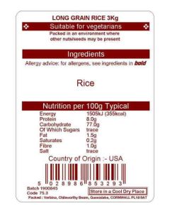 LONG GRAIN WHITE RICE  3KG