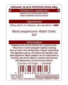 PEPPERCORNS BLACK 500G(ORGANIC)