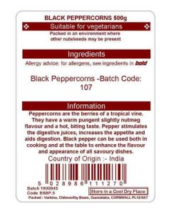 PEPPERCORNS BLACK 500G