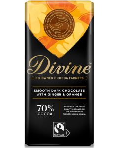 DIVINE 70% DARK CHOCOLATE WITH GINGER & ORANGE 15X90G
