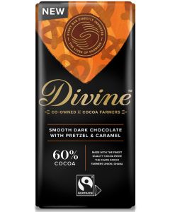 DIVINE 60% DARK CHOCOLATE WITH PRETZEL & CARAMEL 15X90G