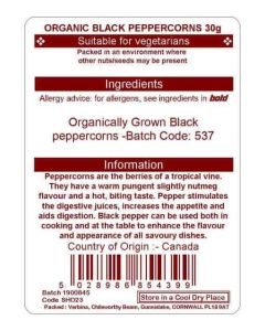 PEPPERCORNS BLACK 30G (ORGANIC)