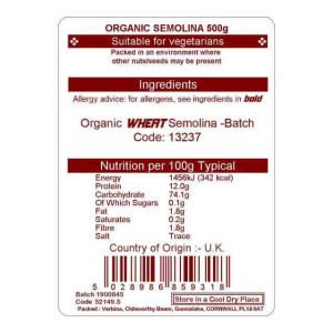 SEMOLINA ORGANIC 500GM