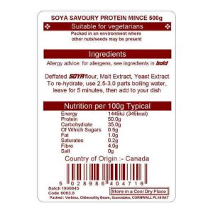 SOYA PROTEIN SAVOURY MINCE  500G