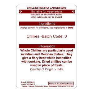 CHILLIES WHOLE EXTRA LARGE 500G