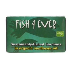 FISH 4 EVER WHOLE MSC SARDINES IN ORGANIC SUNFLOWER OIL 120G X 1