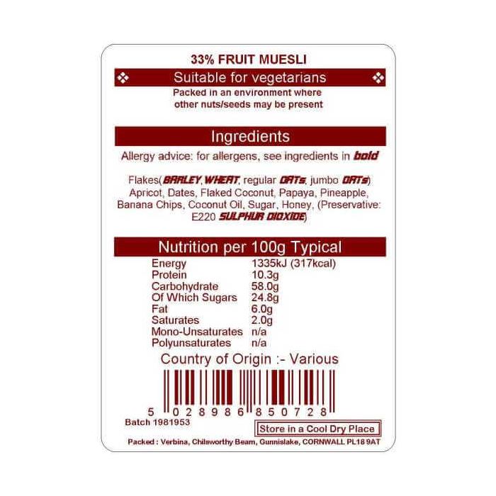 33% FRUIT MUESLI 20KG