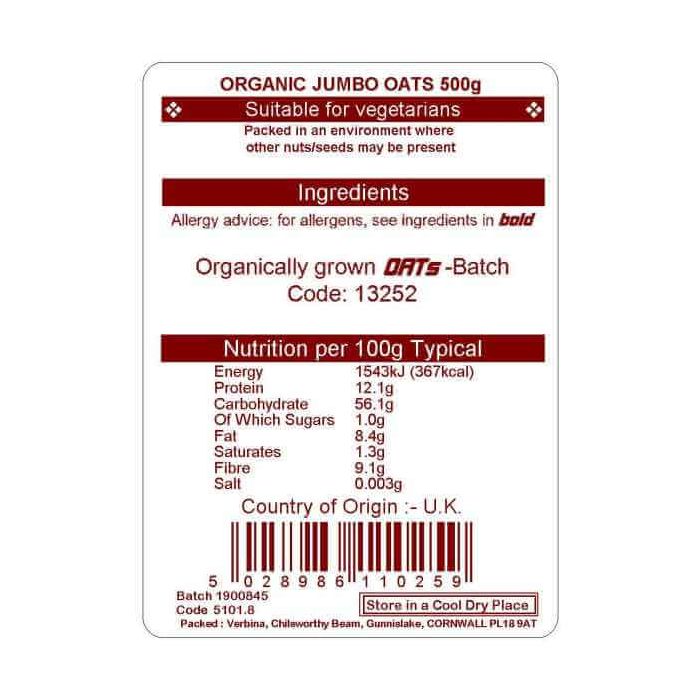 OATS JUMBO ORG 500G