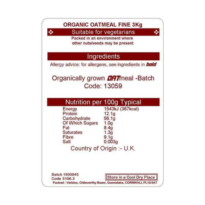 ORG OATMEAL FINE  3KG