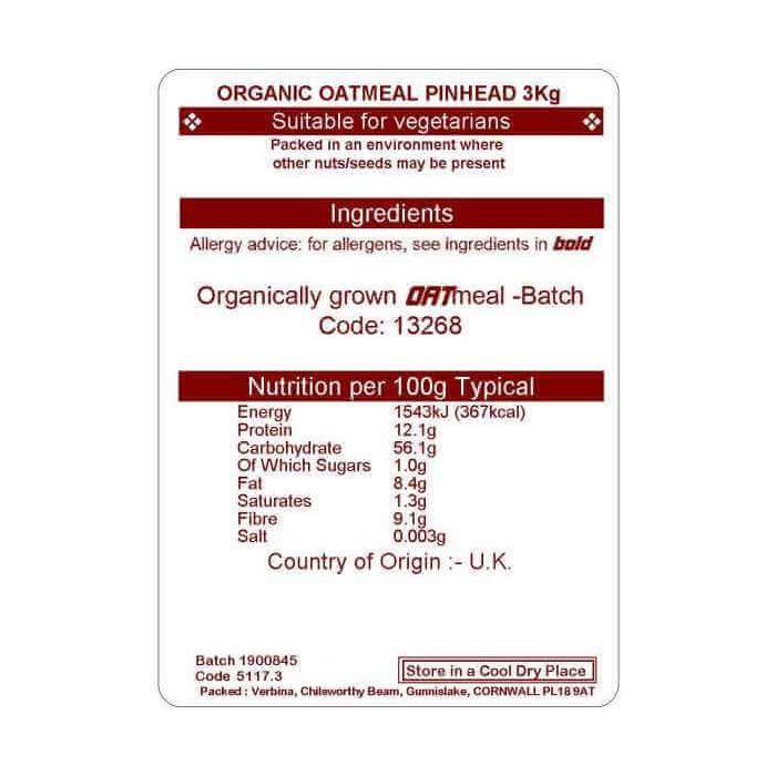 OATMEAL PINHEAD ORG 3KG