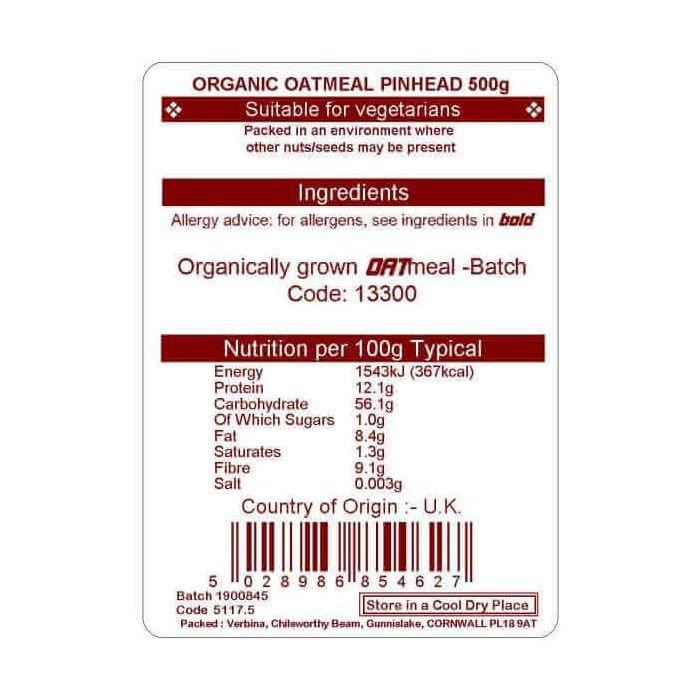 OATMEAL PINHEAD ORG 500G