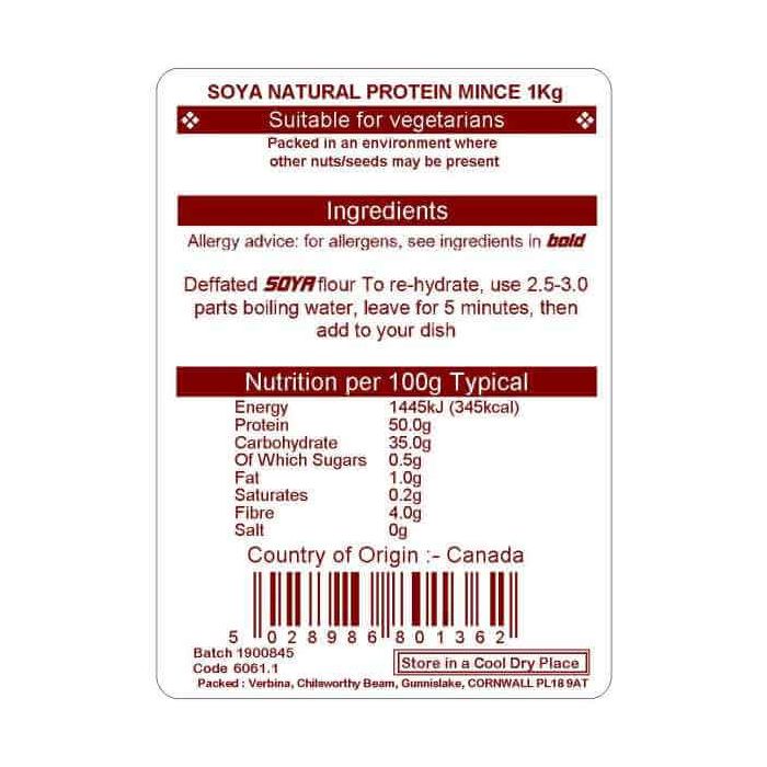 SOYA PROTEIN NATURAL MINCE 1KG