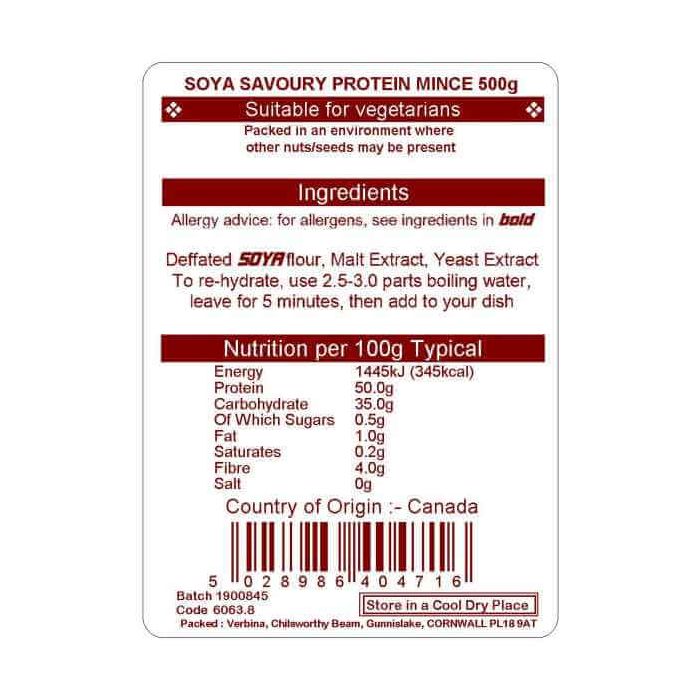 SOYA PROTEIN SAVOURY MINCE  500G