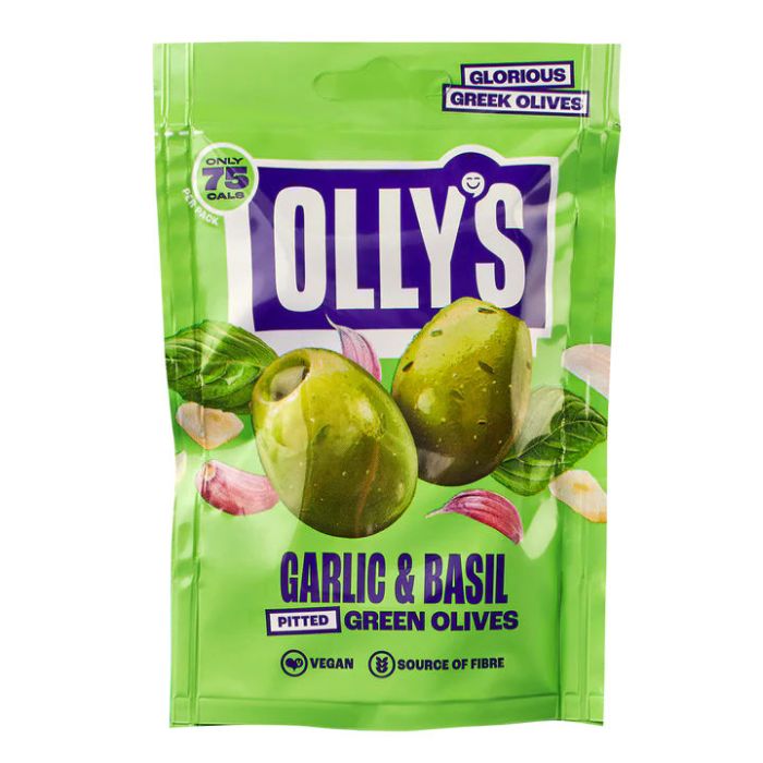OLLYS GARLIC & BASIL OLVES IN POUCH 12 X 50G