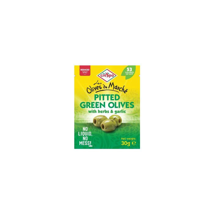 CRESPO GREEN OLIVES PITTED CLIPSTRIP 10X30G
