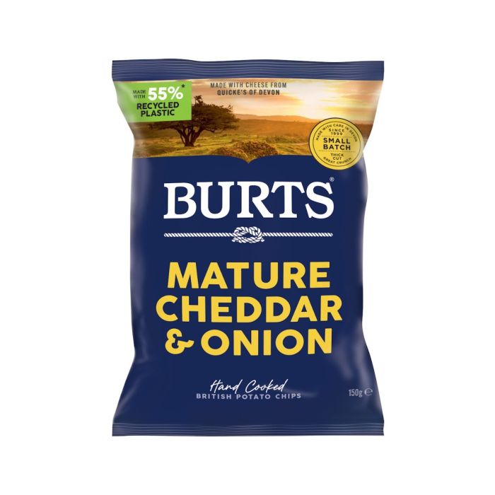 BURTS VINTAGE CHEDDAR & ONION 10 X 150G (YELLOW)