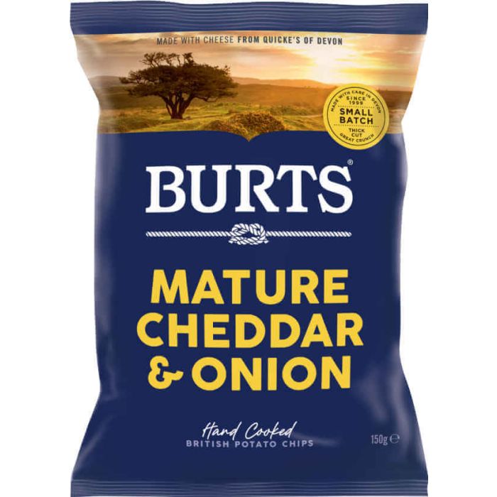 BURTS VINTAGE CHEDDAR & ONION 10 X 150G (YELLOW)