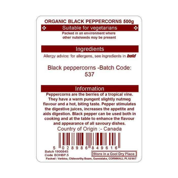 PEPPERCORNS BLACK 500G(ORGANIC)