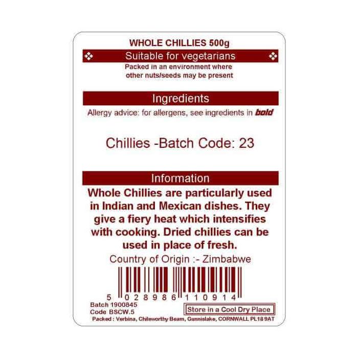 CHILLIES WHOLE 500G