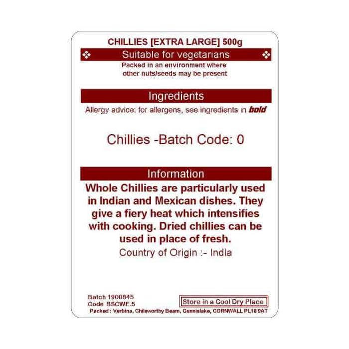 CHILLIES WHOLE EXTRA LARGE 500G