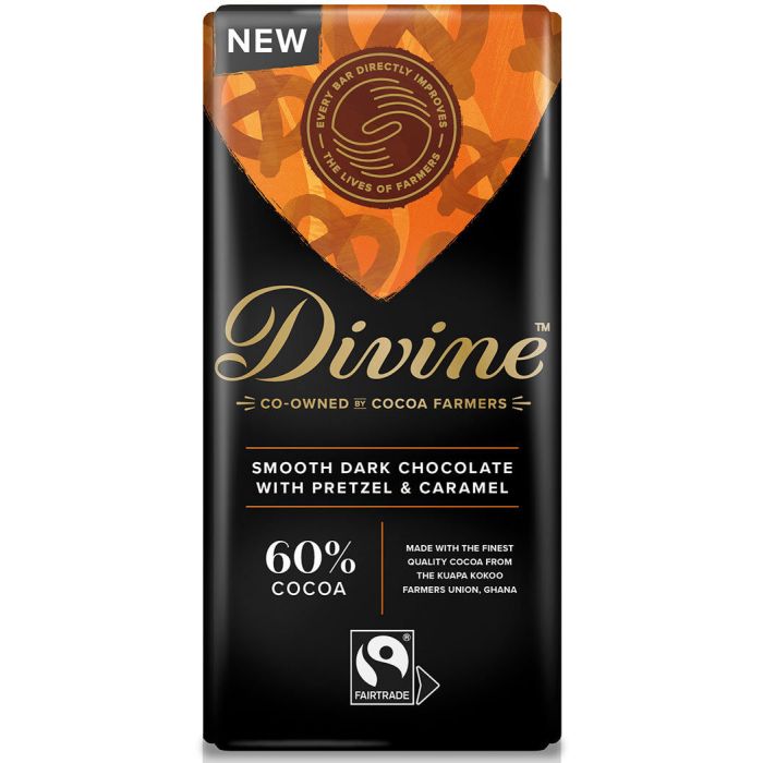 DIVINE 60% DARK CHOCOLATE WITH PRETZEL & CARAMEL 5X90G