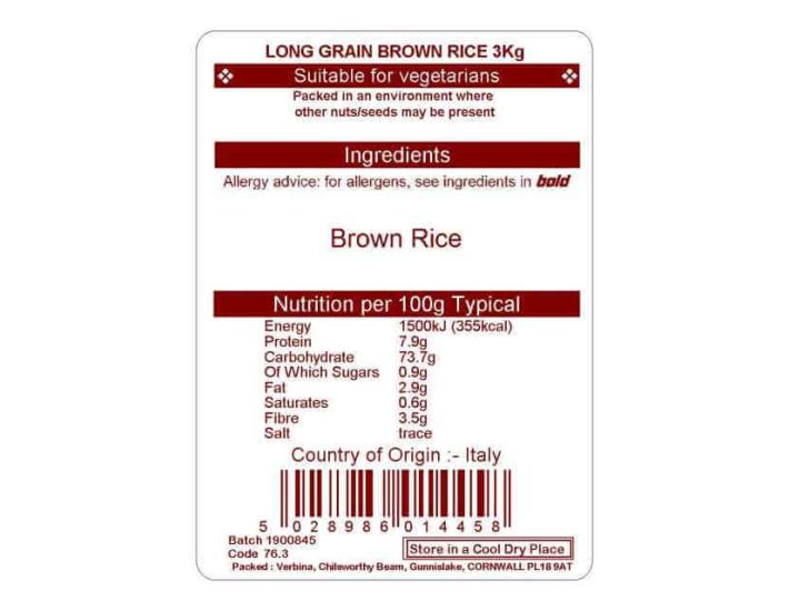 RICE BROWN LONG GRAIN 3KG