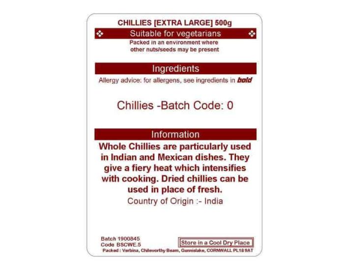 CHILLIES WHOLE EXTRA LARGE 500G